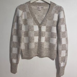 Sincerely Jules Tan & White Checkerboard Knit Cardigan